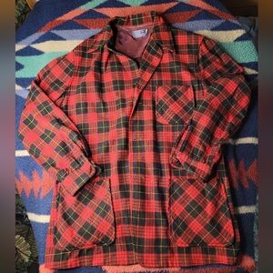 Vintage Pendleton Virgin Wool Red Plaid Blazer Shirt Mens Large *No Buttons*